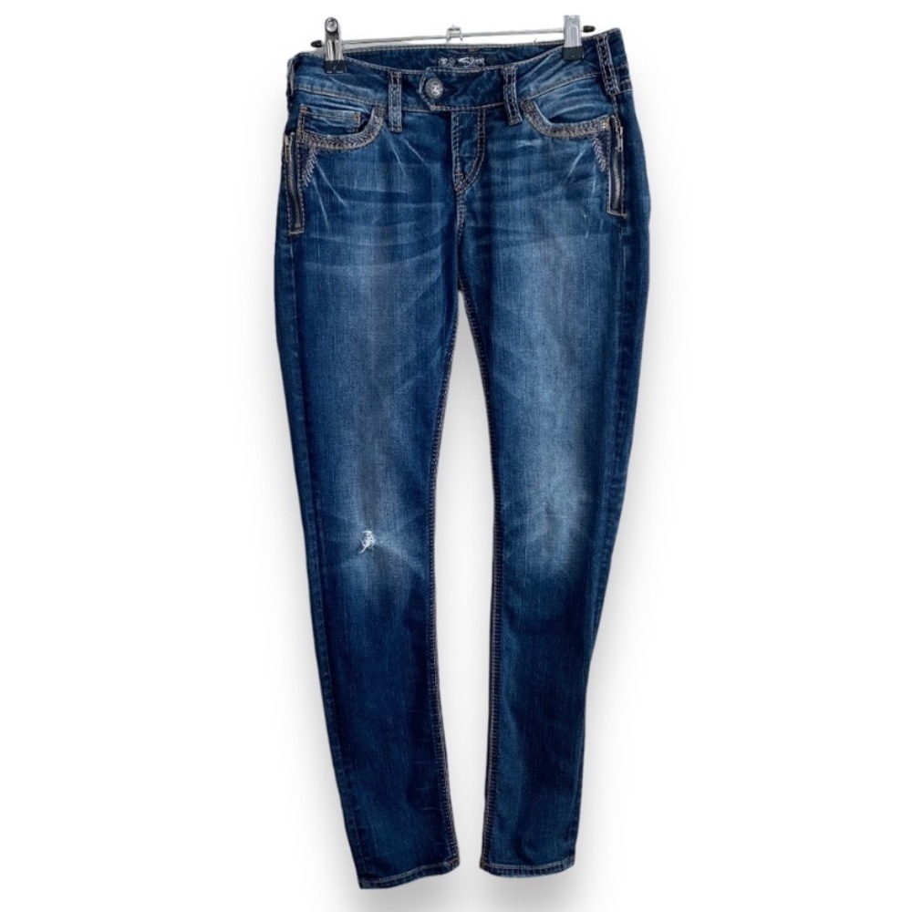 Silver - "Tuesday" Heavy Stitch Detail - Dark Wash Skinny -  24 - China